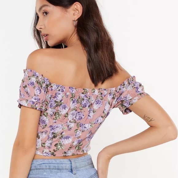 Nasty Gal Rose Floral Crop Top In Mauve - Picture 3 of 8